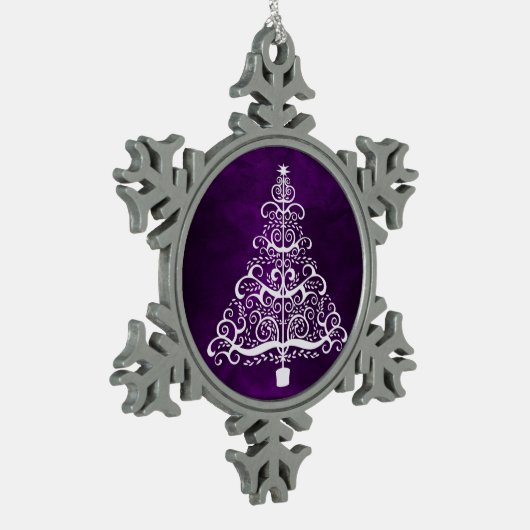 Lila Weihnachtsbaum Schneeflocken Zinn-Ornament (Links)