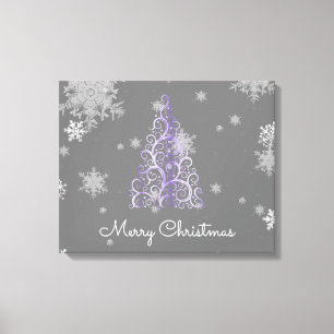 Lila Weihnachtsbaum und Schneeflocken Canvas druck Leinwanddruck