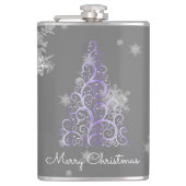 Lila Weihnachtsbaum und Schneeflocken Flachmann (Vorderseite)