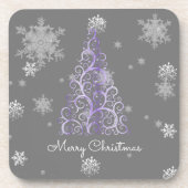 Lila Weihnachtsbaum und Schneeflocken Getränkeuntersetzer (Vorderseite)