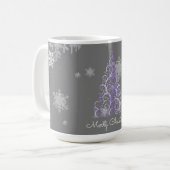 Lila Weihnachtsbaum- und Schneeflocken-Tasse Kaffeetasse (Vorderseite Links)