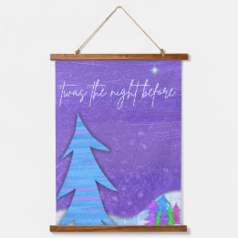 Lila Weihnachtsbäume Holz Oberhalb Wandteppich Mit Holzrahmen