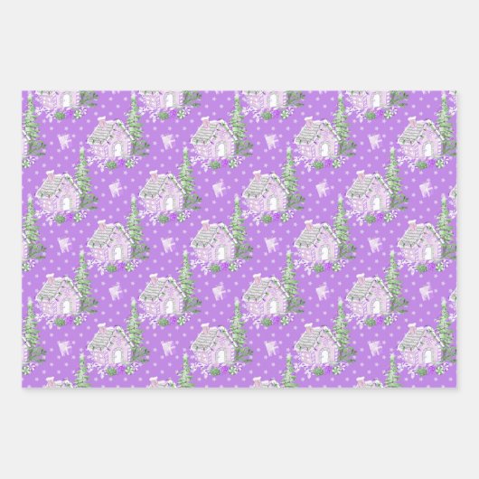 Lila Weihnachtsbaumen Urlaub Geschenkpapier Set (Vorderseite 2)