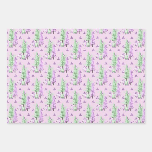 Lila Weihnachtsbaumen Urlaub Geschenkpapier Set (Vorderseite)
