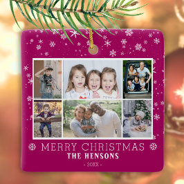Lila Weihnachtsfamilie 6 FotoCollage Keramikornament