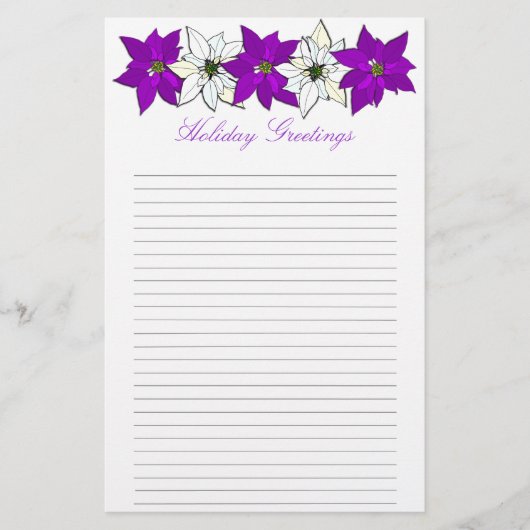 Lila Weihnachtsfeier Poinsettia Lined Writing Pape Briefpapier (Vorderseite)