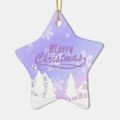 Lila Weihnachtsfest im Weißen Schnee Keramik Ornament (Links)