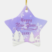 Lila Weihnachtsfest im Weißen Schnee Keramik Ornament (Hinten)