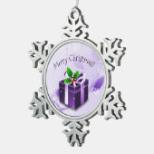 Lila Weihnachtsgeschenk Schneeflocken Zinn-Ornament (Rechts)