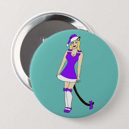 Lila Weihnachtskater Button (Vorne & Hinten)