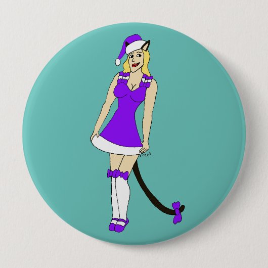 Lila Weihnachtskater Button (Vorderseite)