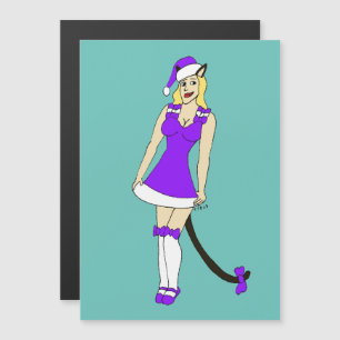 Lila Weihnachtskater Magnetkarte