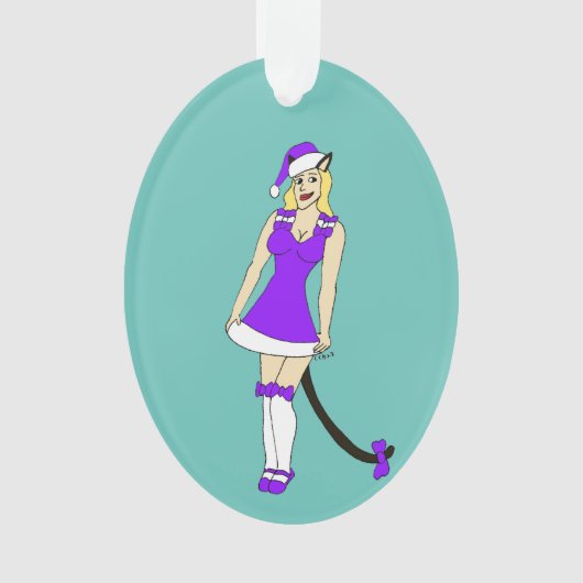 Lila Weihnachtskater Ornament (Vorderseite)