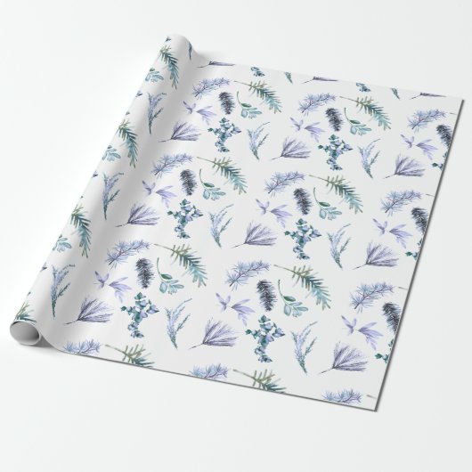 Lila Weihnachtskiefer Botanisch Geschenkpapier (Ungerollt)