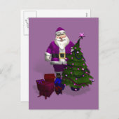 Lila Weihnachtsmann Feiertagspostkarte (Vorne/Hinten)