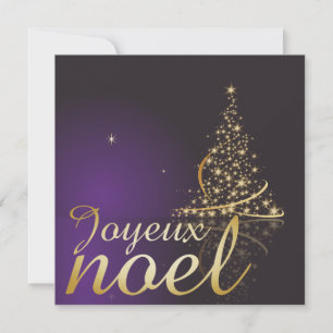 Lila Weihnachtsmotiv mit goldenem Weihnachtsbaum Einladung