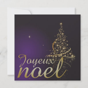 Lila Weihnachtsmotiv mit goldenem Weihnachtsbaum Einladung