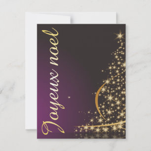Lila Weihnachtsmotiv mit goldenem Weihnachtsbaum Einladung