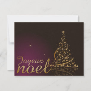 Lila Weihnachtsmotiv mit goldenem Weihnachtsbaum Einladung