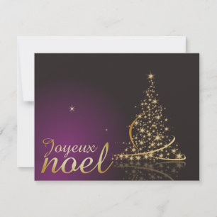 Lila Weihnachtsmotiv mit goldenem Weihnachtsbaum Einladung