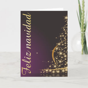 Lila Weihnachtsmotiv mit goldenem Weihnachtsbaum Karte
