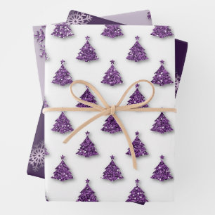 Lila Weihnachtsmuster Geschenkpapier Set