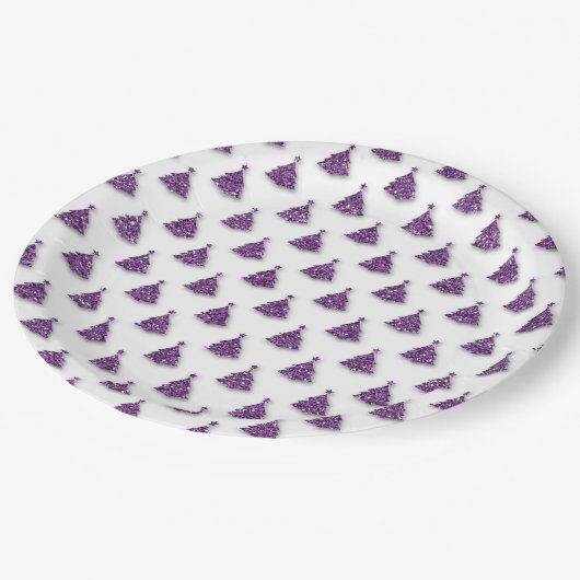 Lila Weihnachtsmuster Pappteller (Schrägansicht)