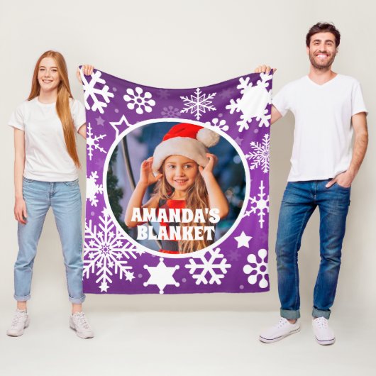 Lila Weihnachtsschneeflocken Custom Kids Foto Fleecedecke (Beispiel)