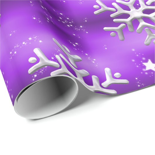Lila Weihnachtsschneeflocken Geschenkpapier (Rolleneckpunkt)