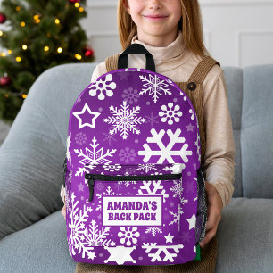 Lila Weihnachtsschneeflocken Personalisiert Kinder Bedruckter Rucksack