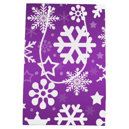 Lila Weihnachtsschneeflocken Personalisiert Kinder Mittlere Geschenktüte (Rückseite)