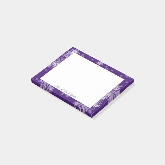 Lila Weihnachtsschneeflocken Personalisierte Hinwe Post-it Klebezettel (angewinkelt)