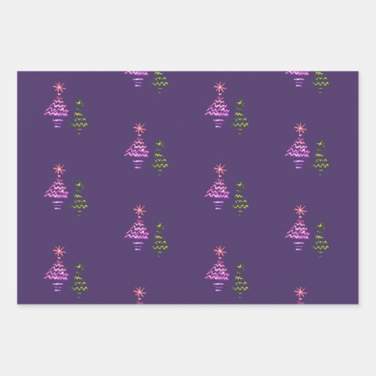 Lila Weihnachtsschneeflocken Star Xmas Tree Geschenkpapier Set (Vorderseite 3)