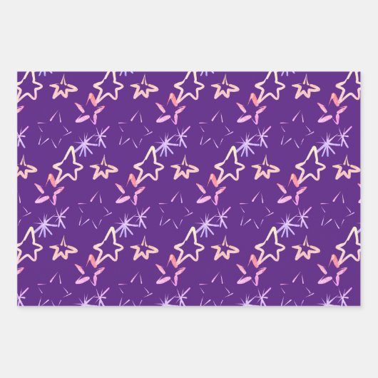 Lila Weihnachtsschneeflocken Star Xmas Tree Geschenkpapier Set (Vorderseite 2)