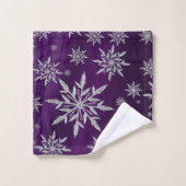 Lila Weihnachtssterne mit weißem Eiskristall Badhandtuch Set (Waschlappen)