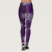 Lila Weihnachtssterne mit weißem Eiskristall Leggings (Rückseite)