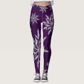 Lila Weihnachtssterne mit weißem Eiskristall Leggings (Vorderseite)