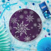 Lila Weihnachtssterne mit weißem Eiskristall Pappteller (Party)