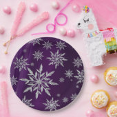 Lila Weihnachtssterne mit weißem Eiskristall Pappteller (Party)