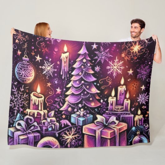 Lila Weihnachtsthema Hard Pastel Zeichnend Fleecedecke (Beispiel)