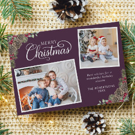 Lila Weihnachtswasser Botanisches 2-Foto Feiertagskarte