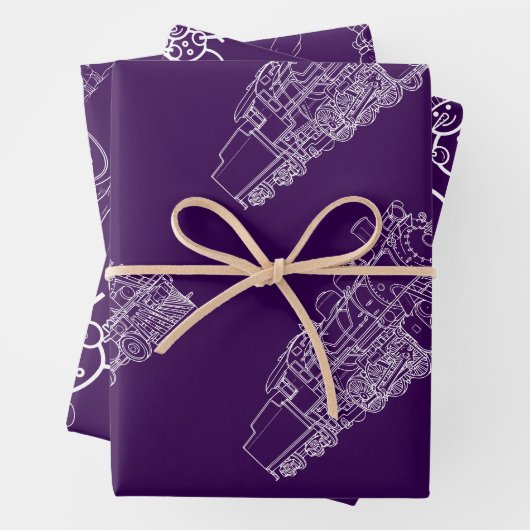 Lila Weihnachtszug, Kamele, Schneemänner Geschenkpapier Set (Beispiel)