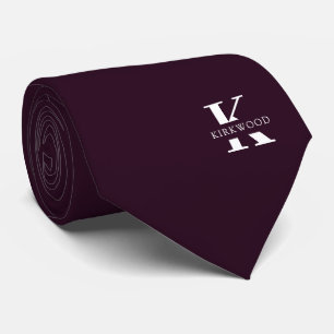 Lila Wein   Elegantes Monogramm+Name   Einseitig Krawatte