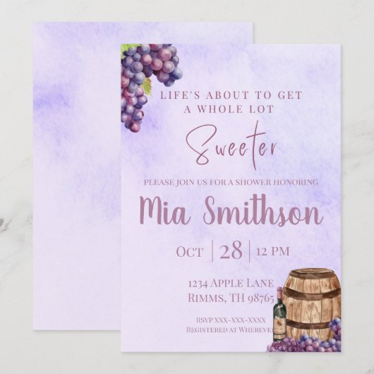 Lila Weindusche Einladung (Vorne/Hinten)