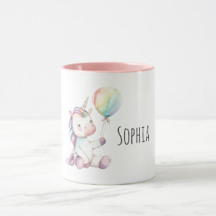 Lila Weiß Einhorn Ballon Name Tasse