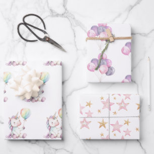 Lila Weiß Einhorn Luftballon Geburtstag Geschenkpapier Set