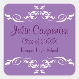 Lila & weiß Geblüht - Abschluss-Aufkleber auf der  Quadratischer Aufkleber