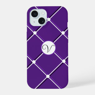 Lila-weiß gestreiftes Design, elegante V-Initiale iPhone 15 Hülle