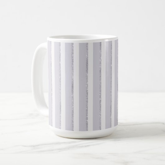 Lila Weiß Glitzer Streifen Kaffeetasse (Vorderseite Links)