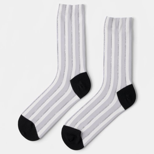 Lila Weiß Glitzer Streifen Socken (Linkes Detail)